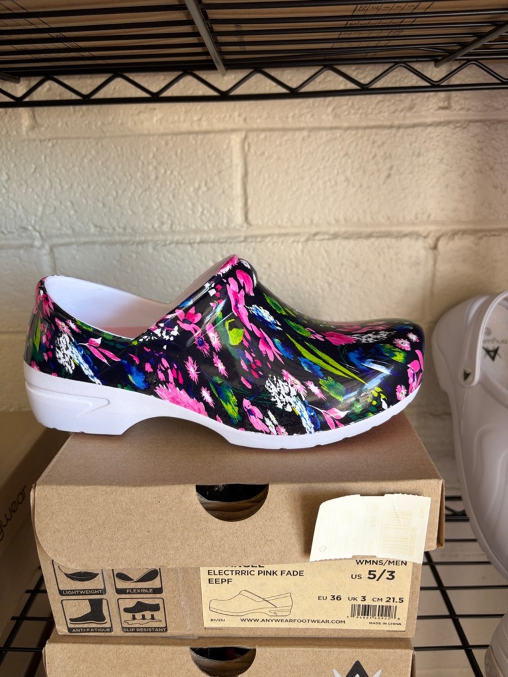 Women's Floral Clogs - Black and Pink-Nursing Shoes